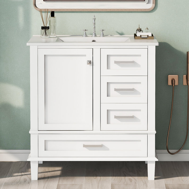Omani 30'' Single Bathroom Vanity with Top, White