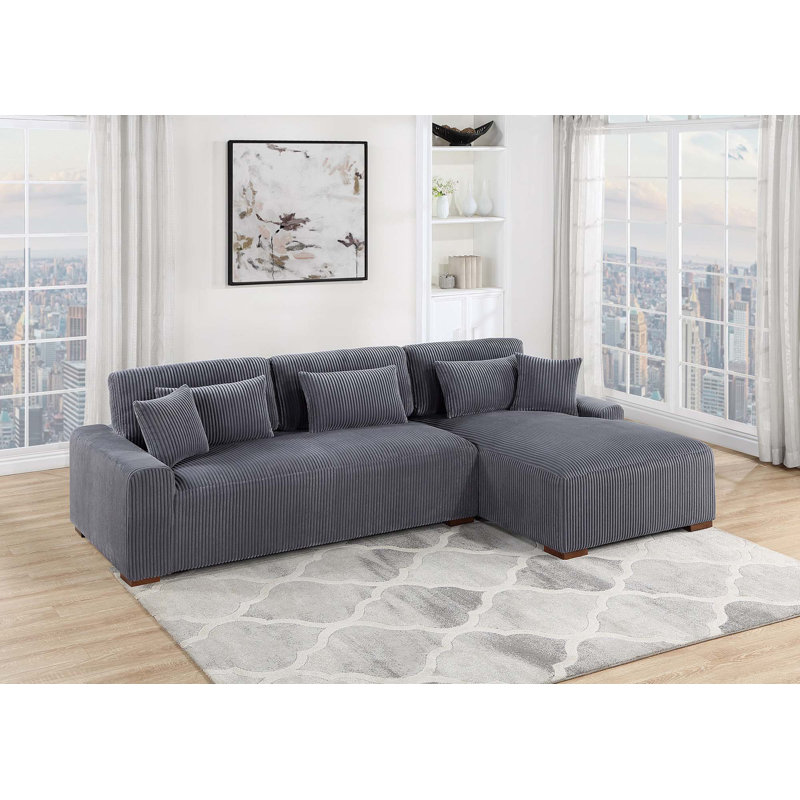 2pc Sectional Set, Dark Gray Corduroy