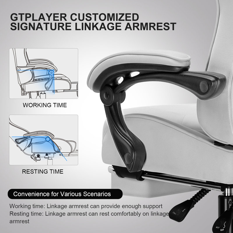 GTPLAYER Adjustable Reclining Ergonomic Swiveling PC & Racing Game Chair with Footrest, White