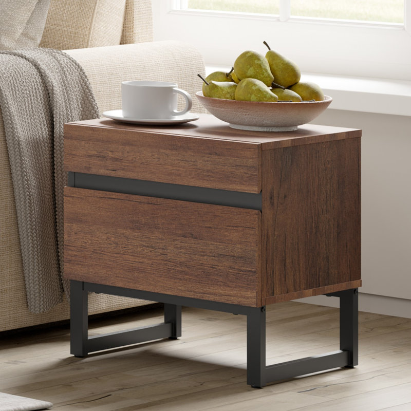 Table de bout moderne à 2 tiroirs Aadam, Brun