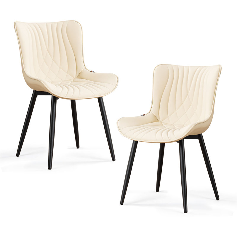 Jimma Faux Leather Upholstered Wingback Dining Chair with Iron Legs , Beige