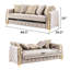 Taupe moderne avec pieds en métal de couleur dorée, assise moelleuse et détails en tissu à compartiments dissimulés dorés, rembourrage en mousse, dossier caché
