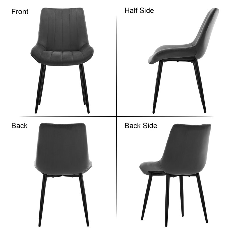 Velvet Upholstered Metal Side Chair, Grey