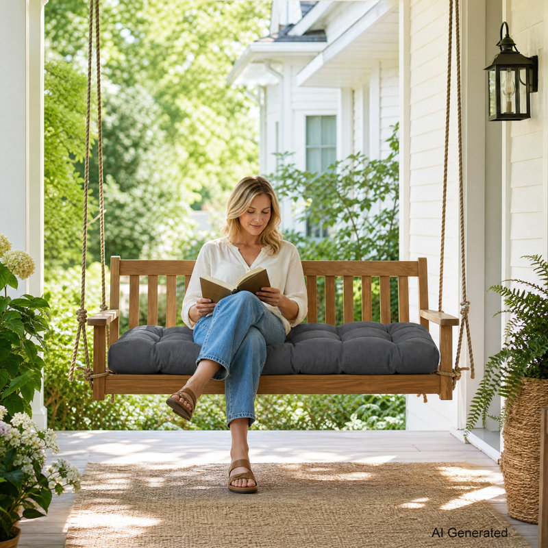 Aoodor Outdoor Polyester Tufted Bench Cushion, 46" W x 19.7" D, Gray