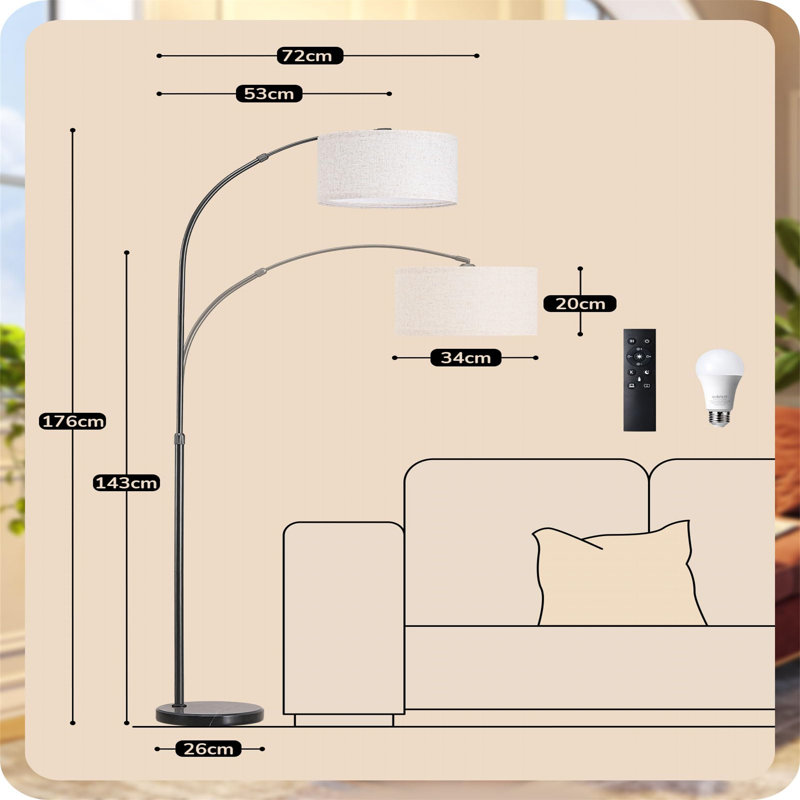176cm Arched Floor Lamp, Black