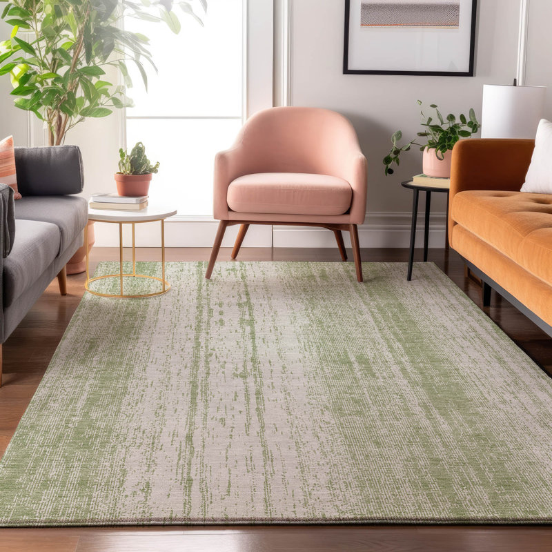 Premium Machine Washable Prisco Aloe Rug, Rectangle 2'6" x 3'10"