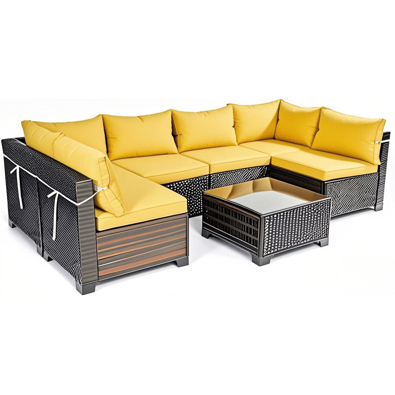 Housses de coussin jaunes pour 6 terrasses, 14 sachets avec fermeture à glissière, housses modulaires pour siège et dossier, et