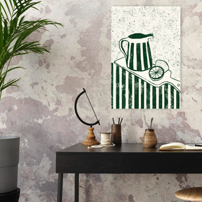 Striped Pitcher Fresh Lemons Rustic Contemporary Fruit Summer Wall Art