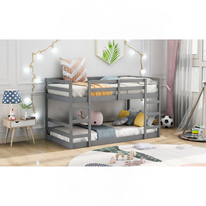 Lit simple superposé simple avec échelle, gris, Gris, Lit simple