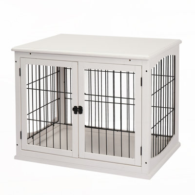 Dog Crate Furniture, Small Dog Cage End Table with Two Opening Sides, Lockable Door