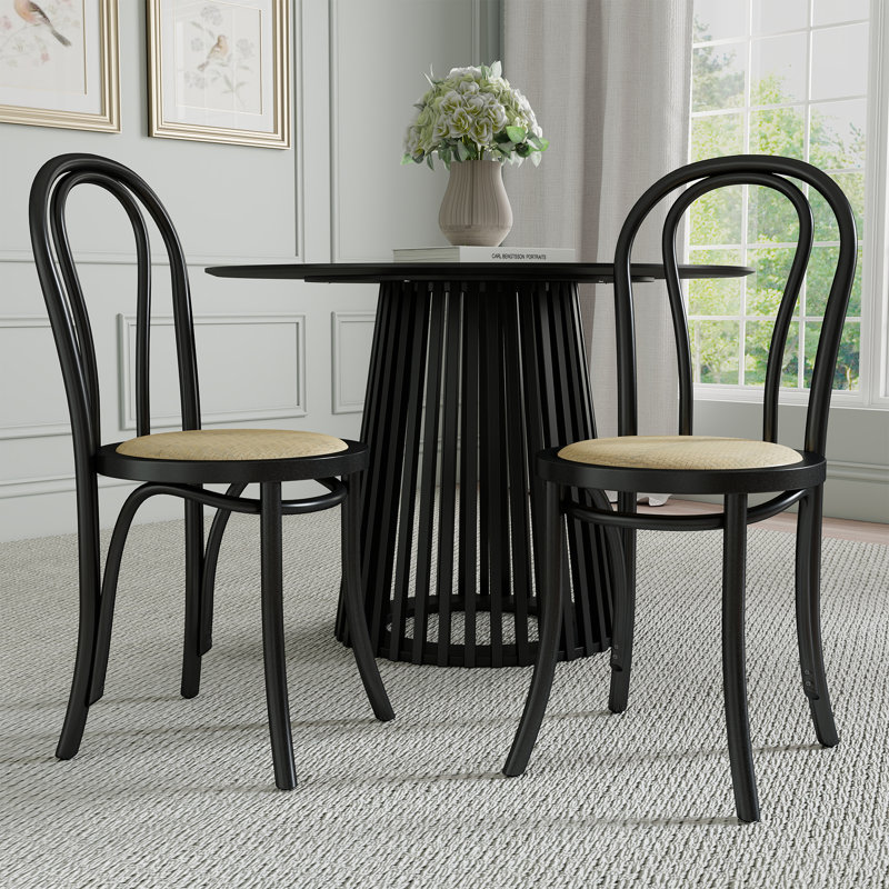 Chaise de salle à manger en rotin avec structure en bois massif, style français, idéale pour la salle à manger ou la cuisine. Aucun assemblage requis.