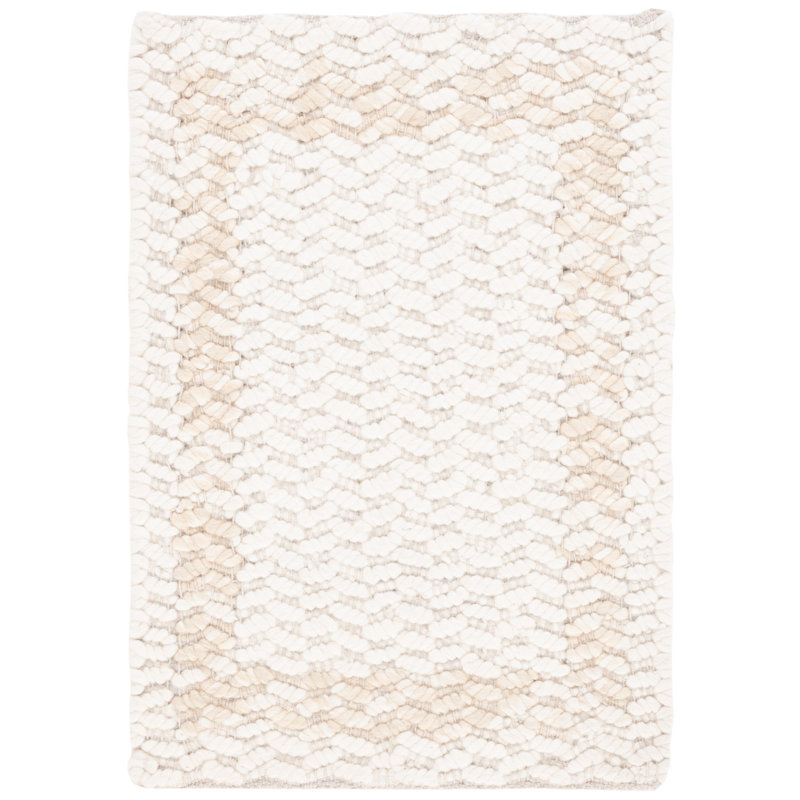 Tapis abstrait en laine / coton tissé à la main Natura en beige / ivoire, Rectangle 6 pi x 9 pi