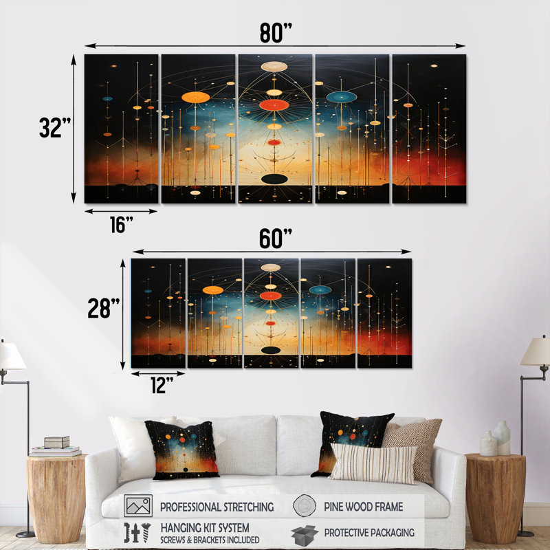 Coreyonna - Paysage abstrait, art mural sur toile, 5 pièces, H 32 po x l 80 po