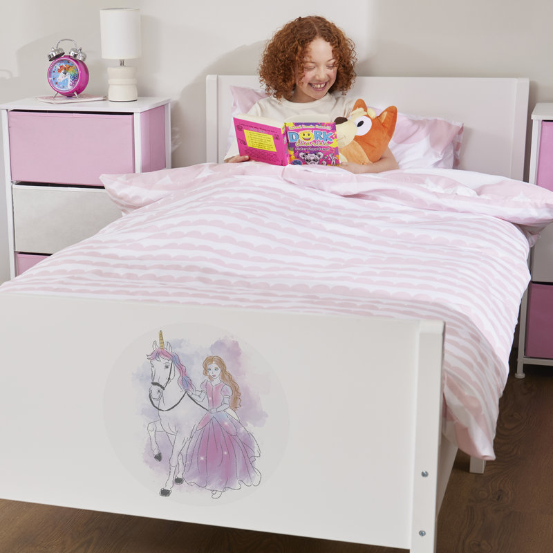 Kids White Single Bed – Princess and Unicorn