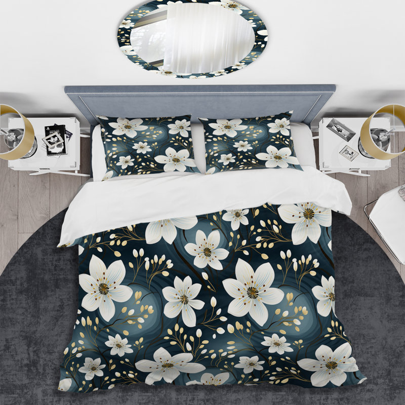 Ensemble de housse de couette à motif floral White Coastal Elegance Floral Pattern