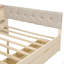 Lit plateforme en bois pleine grandeur avec tablettes de rangement, tiroirs, station de charge et tête de lit tapissier, crème-1193285350-1193285351