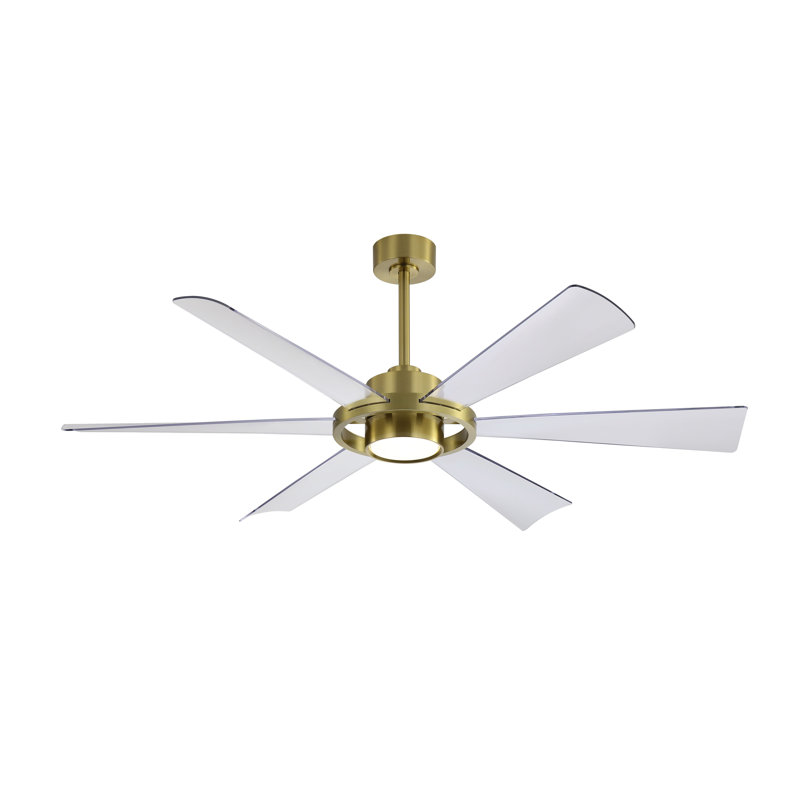 Ventilateur de plafond à 6 pales en plastique ABS avec moteur à courant continu réversible à 6 vitesses, transparent et doré