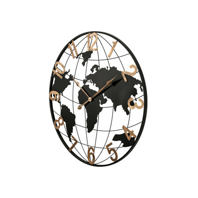 36 Inch Large Black Metal Wall Clock, Modern Silent World Map Wall Clock With Vintage Gold Arabic Numeral, Decorative For Living Room, Entryway, Dinning Room, Bedroom