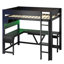 Lit mezzanine double en bois avec bureau, tablettes de rangement, DEL et station de charge, noir-1458501869