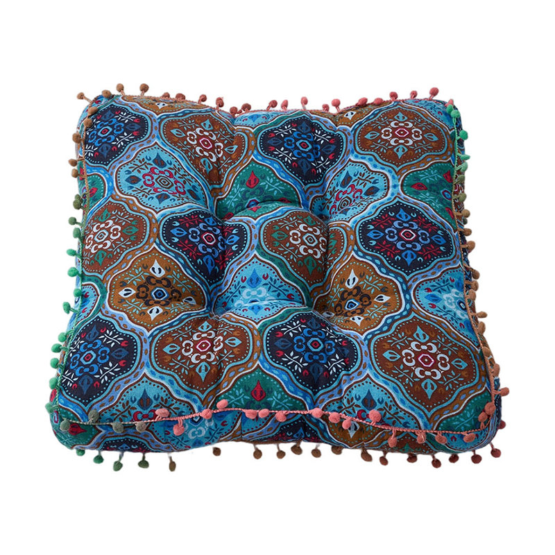 Square Tatami Seat Cushion, Blue Turkish