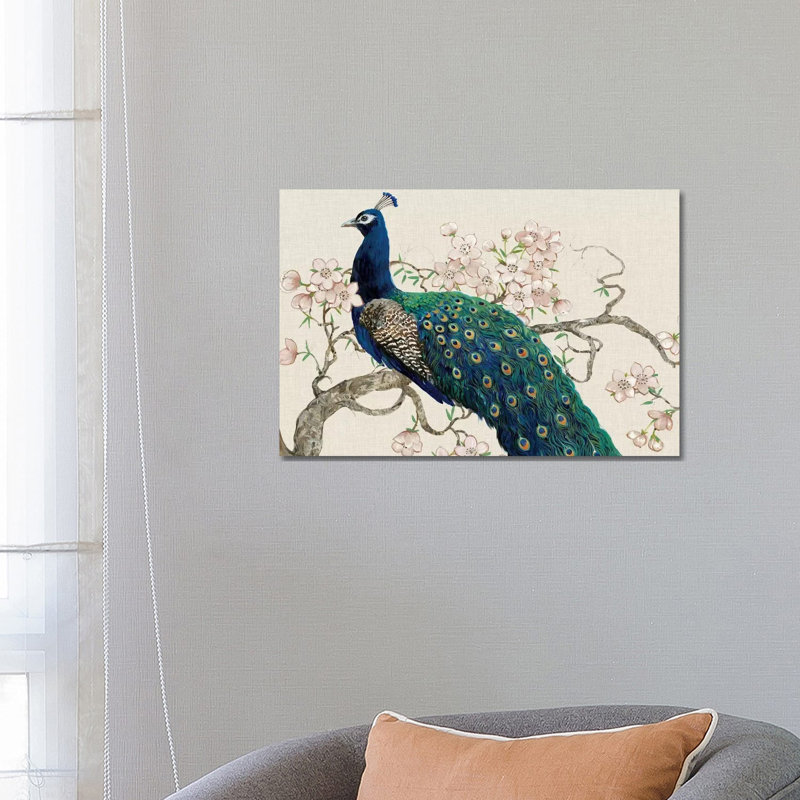 Peacock & Blossoms II 1 Piece Wall Art on Canvas, 20.32 cm H x 30.48 cm W, Wrapped Canvas
