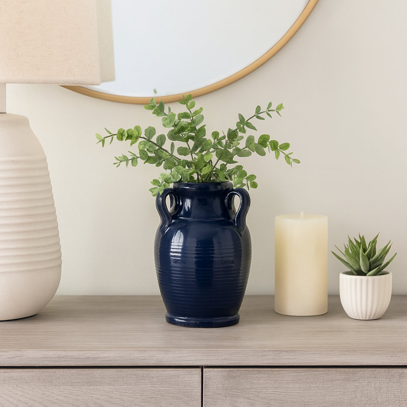 Ceramic/Porcelain Table Vase, Glossy White, 7" H x 5" W x 5" D