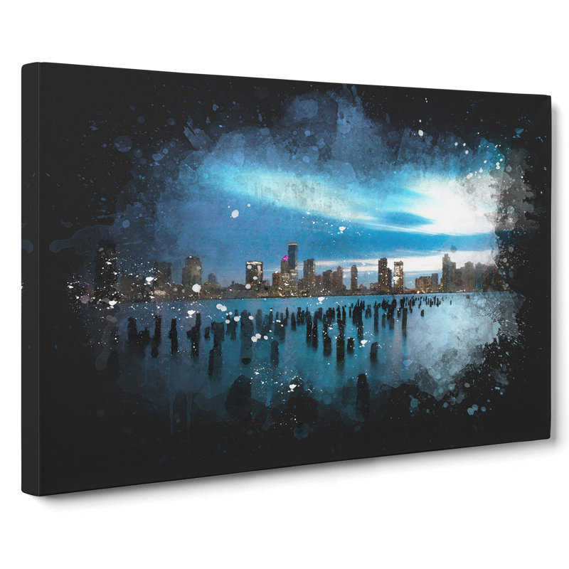 New Jersey Skyline - Wrapped Canvas Painting, 60cm H x 91cm W x 4cm D