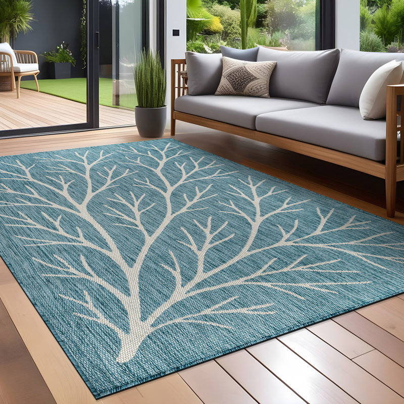 Tapis floral d'intérieur pour l'extérieur, Aqua, Rectangle 8' x 10'