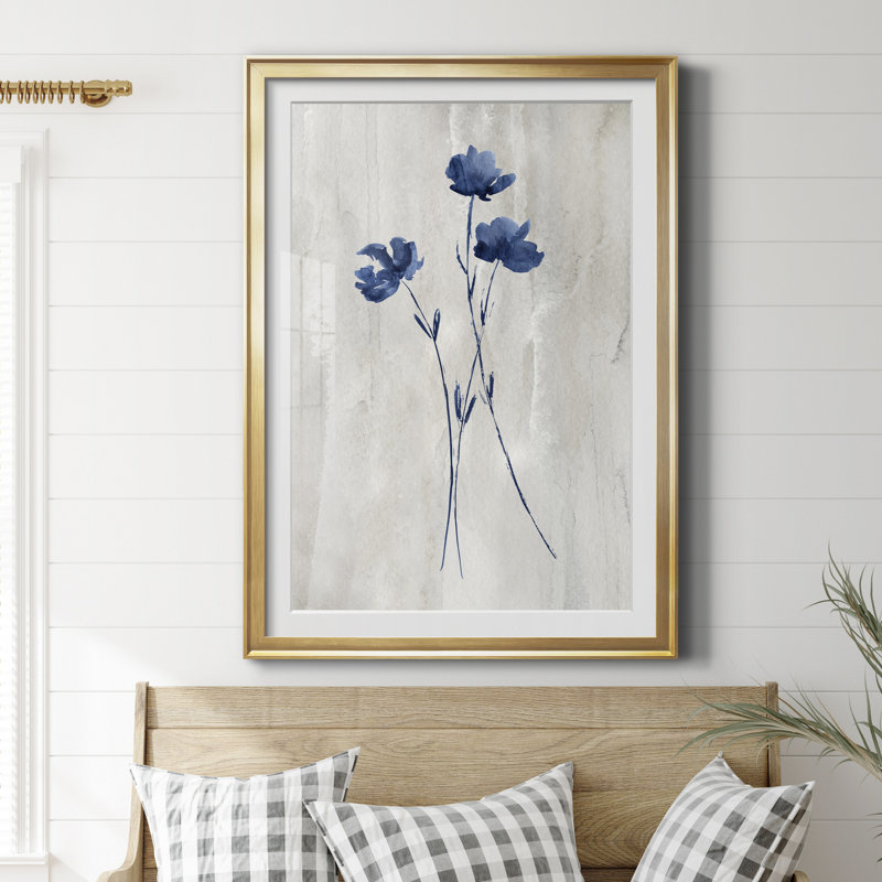 Indigo Botanical III par J Paul - reproduction de cadre photo, H 26,5 po x l 36,5 po x P 1,5 po, Encadrement doré