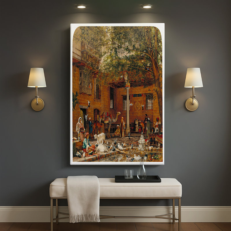 La cour de la maison du patriarche copte au Caire - toile tendue par John Frederick Lewis, 40 po x 60 po