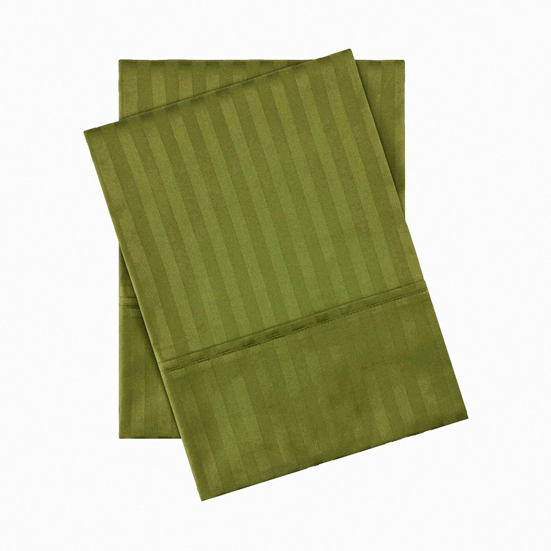 Sage Stripe Soft Cotton Pillowcase Set - Combed Sateen Cover Pair for Standard Pillows - Luxurious Bedding Essential
