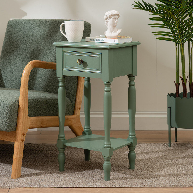 Solid Wood End Table, Green