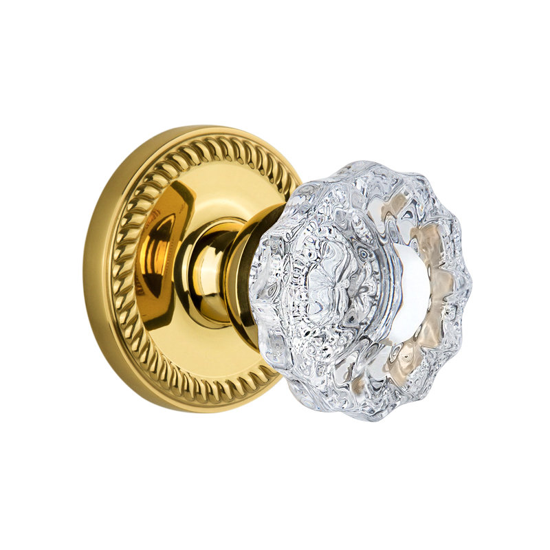 Grandeur Newport Rosette Single Dummy with Versailles Crystal Door Knob, Polished Brass