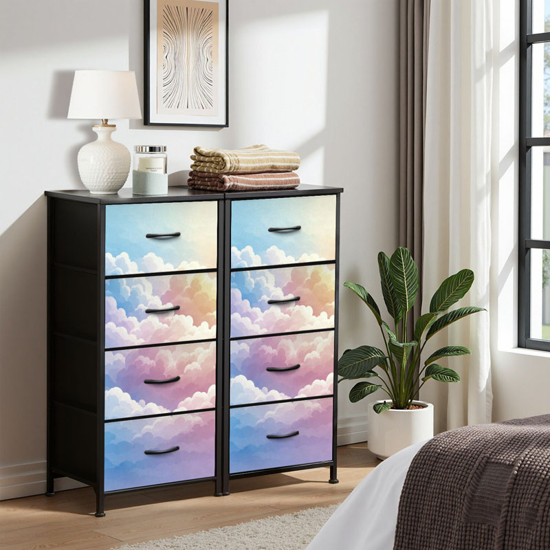 4 Drawer Dresser for Bedroom, Narrow Chest of Drawers, Wooden Top and Study Iron Frame 18"x37.5"-(WxH)