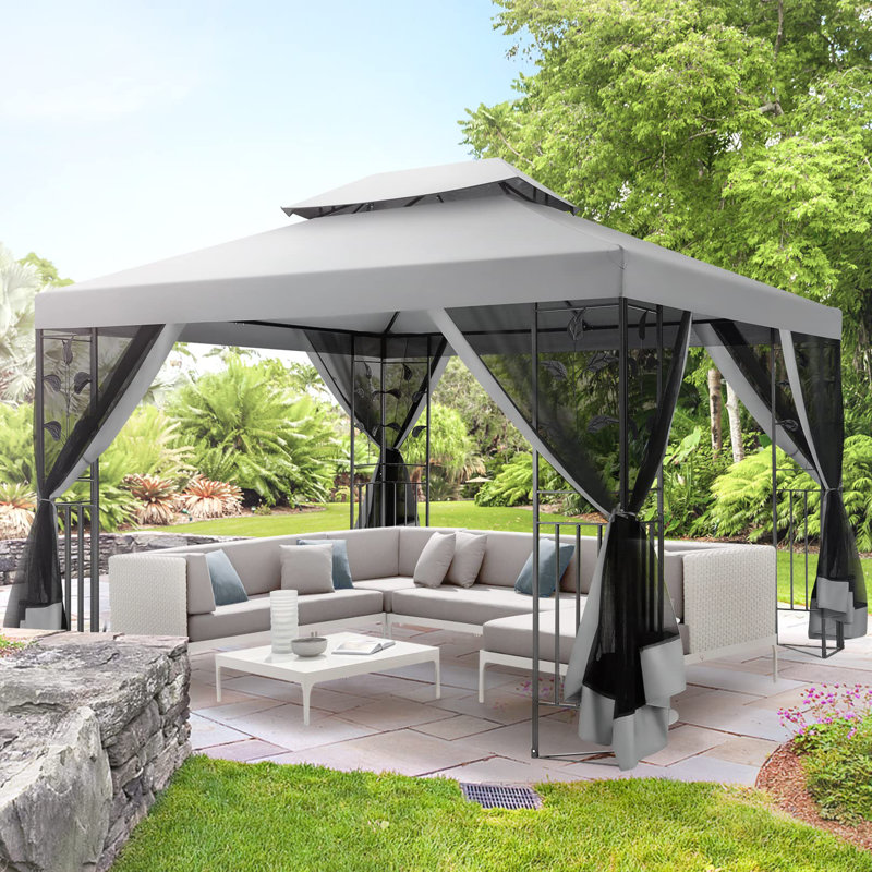Pavillon de jardin extérieur 10 x 10 pi avec moustiquaires, Gris