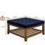 Grande table basse rembourrée en lin capitonné avec tablette et cadre en bois de hêtre (table basse incluse, sans les chaises)-1759539400