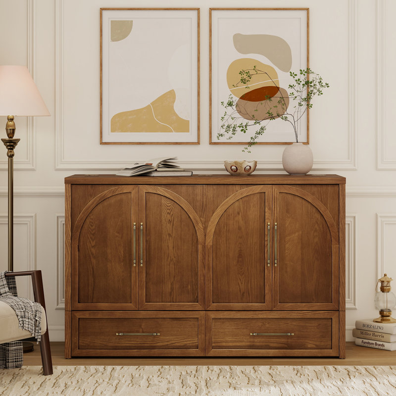 Armoire lit escamotable en bois massif - Grand lit, peu encombrant, design moderne, chêne rétro, Chêne