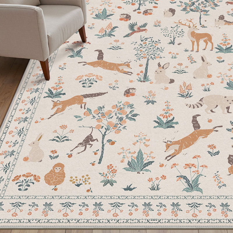 Modern Floral Print Machine Washable Performance Area Rugs with Non-Slip Backing, Rectangle 8' x 10', Beige