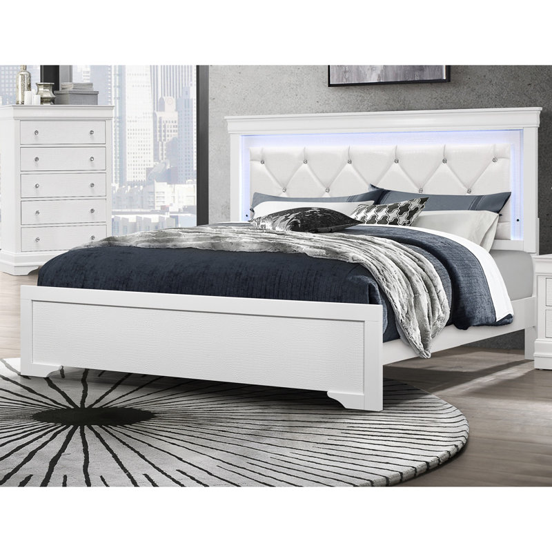 Villalobos Upholstered Platform Bed, King, White