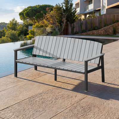  Outdoor Aluminum Sofa, All-Weather Outdoor Seating Sofa Aluminum Frame HDPS Faux Wood, Patio Sofa Couch for Porch, Balcony, Deck, Yard