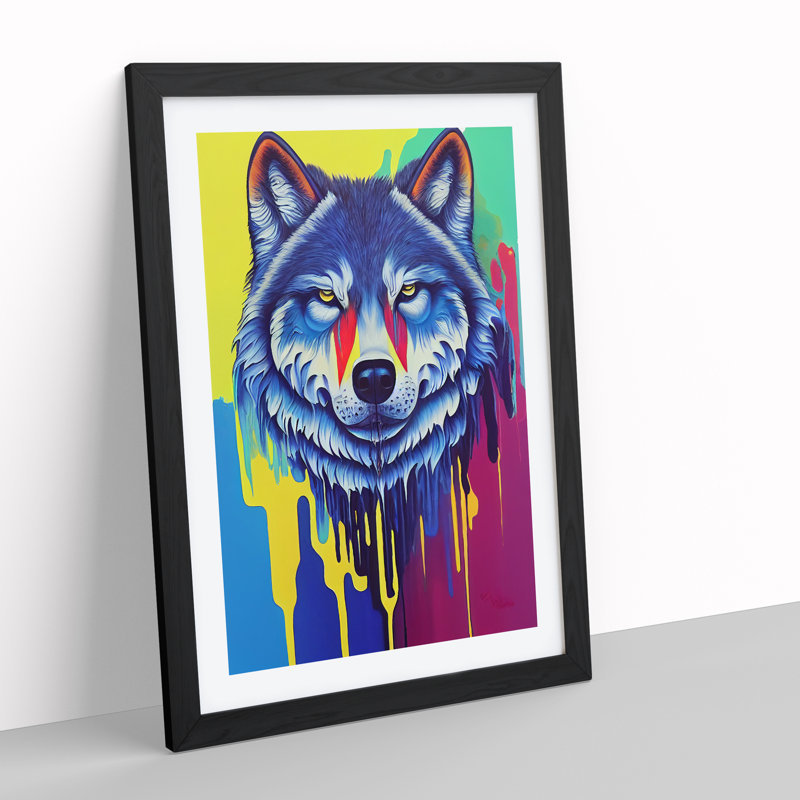 XV1022-5272X Wolf Paint Drips No.3 Abstract - Single Picture Frame Print, Black, 34cm H x 25cm W