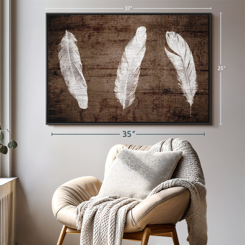 " Woodgrain White Feathers Canvas Print "
