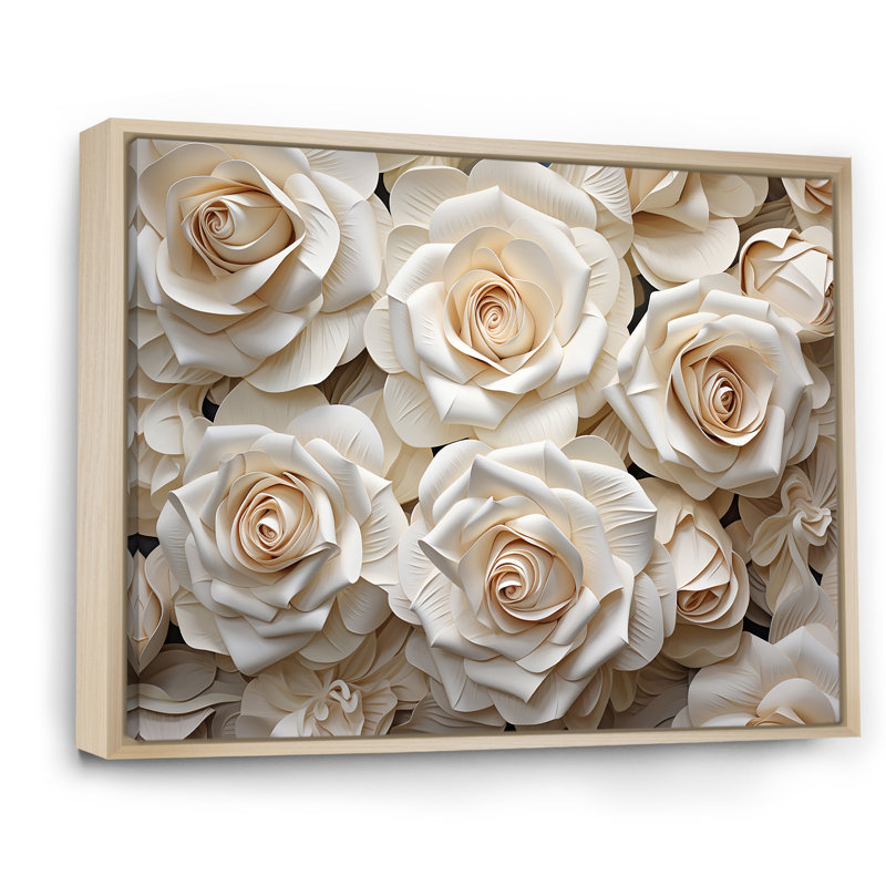 Minimalisme beige roses passion III sur toile, Cadre naturel flottant, H 30 po x l 40 po x P 1,5 po