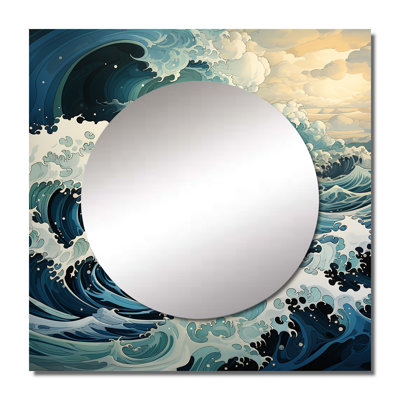 Germelino - Abstract Blue And White Ocean Storm I Coastal Square Living Room Wall Mirror Art