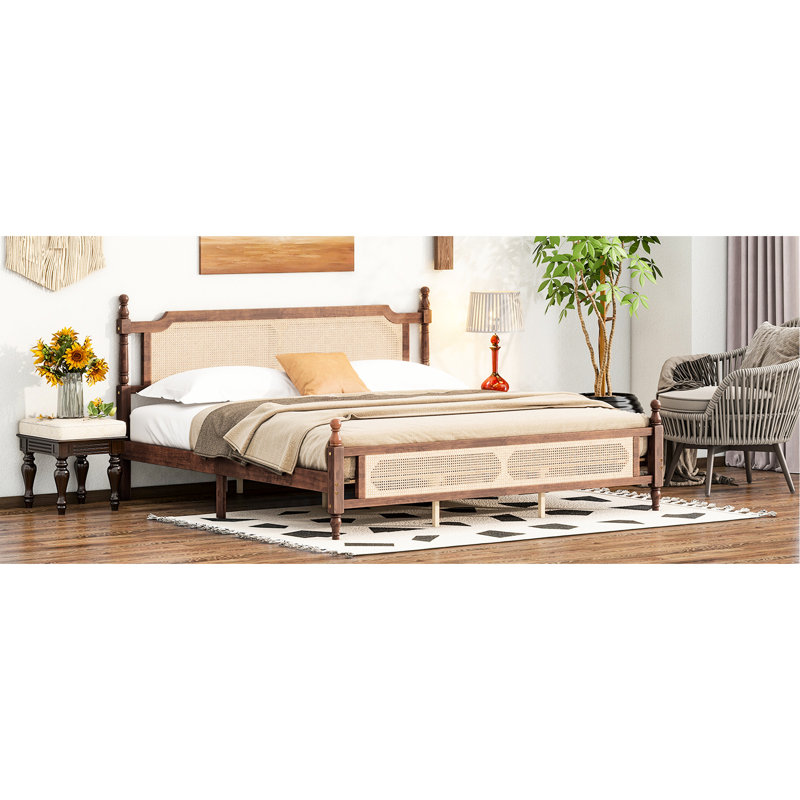 Lit avec tête de lit et pin, noyer, plateforme de sommeil stable en bois confortable, Noyer