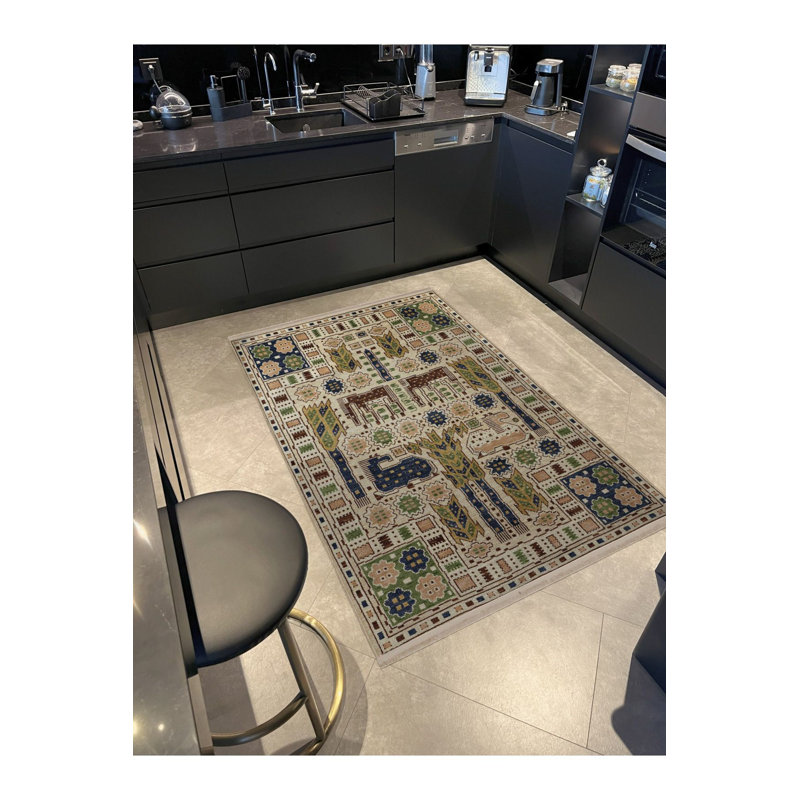 Tapis décoratif lavable à la machine beige, Rectangle 2 pi 4 po x 3 pi 11 po