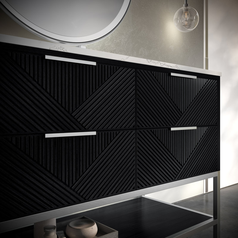 Diamond 48'' W Single Vanity, Calacatta Quartz, Charcoal Black, Brushed Nickel