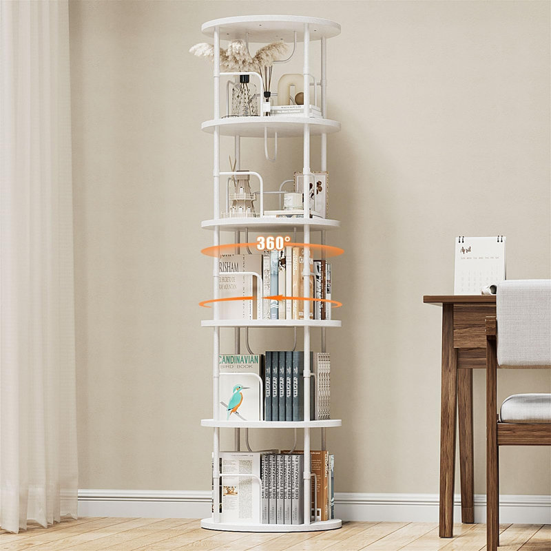 Bibliothèque rotative empilable à 5 niveaux, (5 tablettes) H 63 po x l 17,7 po x P 17,7 po, Blanc