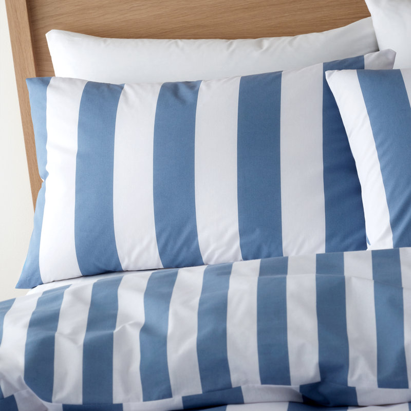 Cove Stripe Reversible Duvet Cover Set, Blue, Kingsize Duvet Cover + 2 Standard Pillowcases