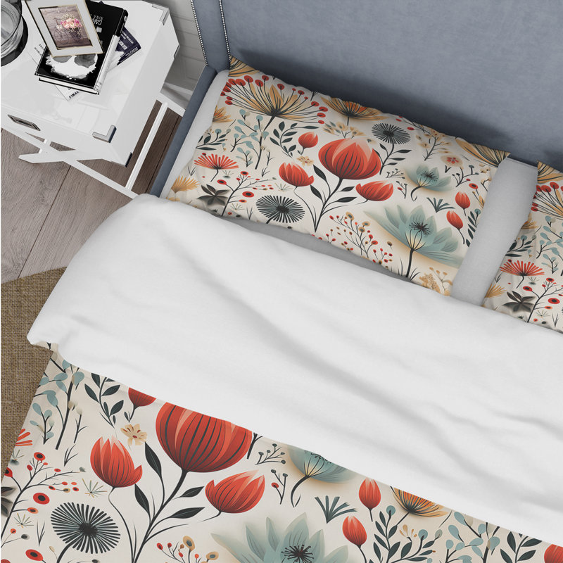 Ensemble de housse de couette Floral - Simplicity Nordic Red Floral Dreams, Housse de couette pour très grand lit et 2 très
